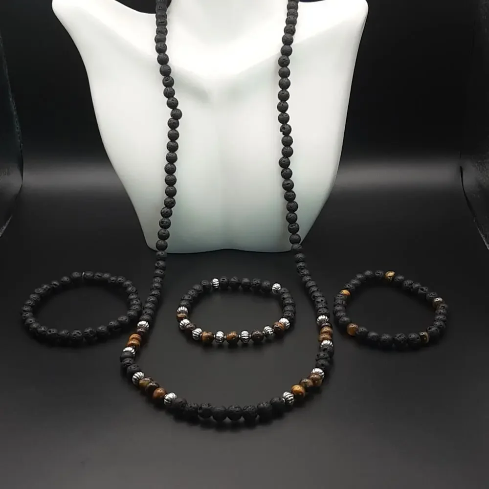 NWOT 4 Pack Jewelry Set Natural Stone Lava Agate Beaded Necklace Bracelets